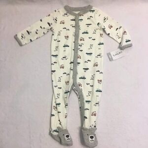 Carters Baby Boys White Car Print Snap Up Footed One Piece Pajama Sleep and Play